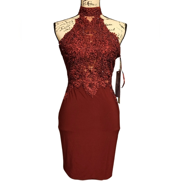 PromGirl Red Sleeveless Halter Mini Dress - Picture 3 of 12